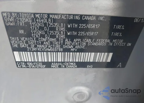 2017 Toyota Rav4 Xle из США, поврежденный, VIN 2T3RFREV5HW669788